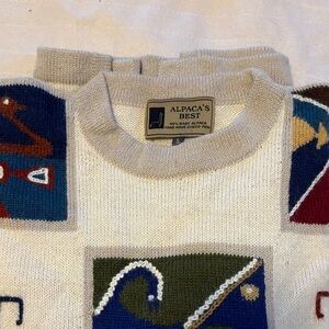 Beige and Multicolor Crewneck Sweater for Men